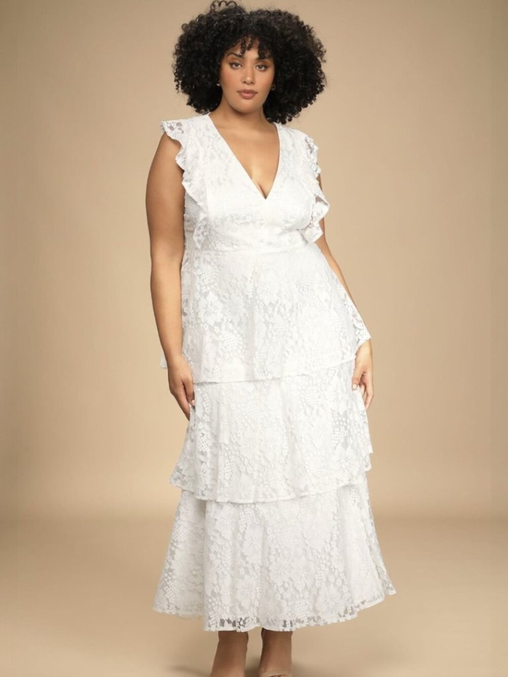 Lulus Molinetto White Lace Ruffled Tiered Sleeveless Maxi Dress​ NWT - Picture 2 of 12